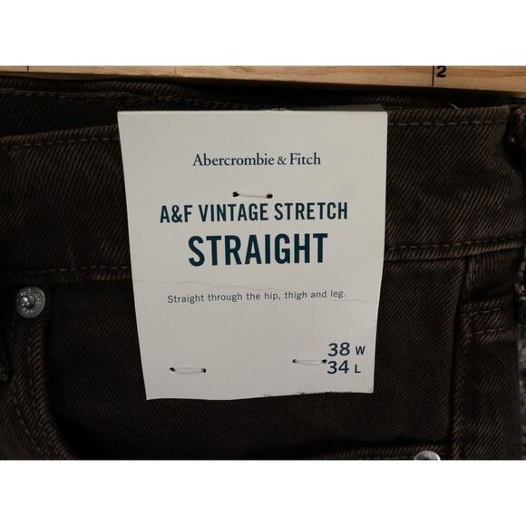 Abercrombie & Fitch Jeans Mens 36x34 Brown Vintage Stretch Straight Preppy NWT - Picture 5 of 16